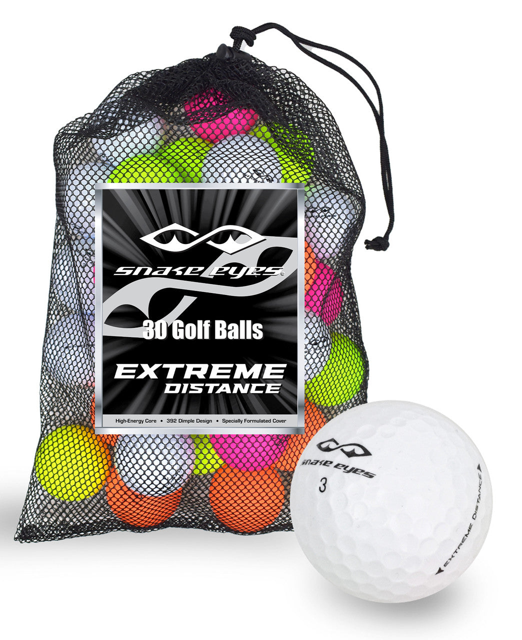 Snake Eyes Extreme Distance Golf Balls - Mesh Bag 30 Ball Pack